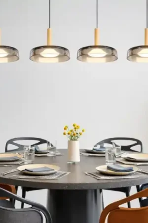 Lampadario a sospensioni vetro fume legno moderno per soggiorno Ultime Pezzi