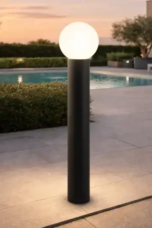 Ultimissimo Modello Lampione da giardino alluminio antracite sfera di vetro bianco ip44