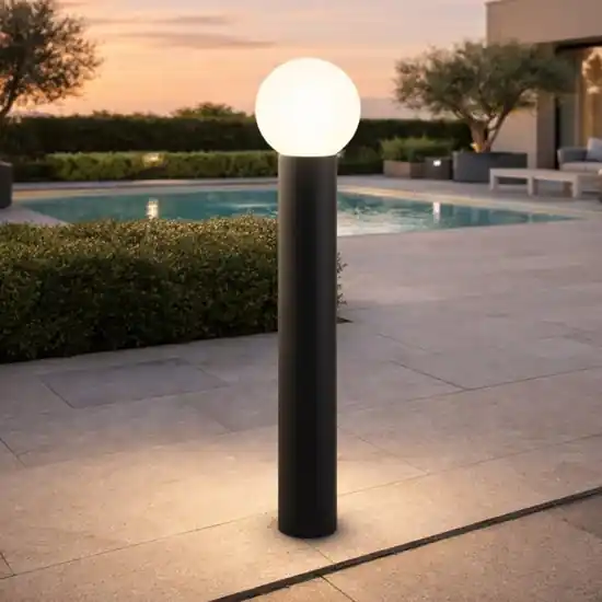 Ultimissimo Modello Lampione da giardino alluminio antracite sfera di vetro bianco ip44