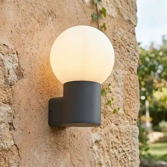 Compra Oggi Stesso Applique da esterno alluminio antracite sfera vetro moderna