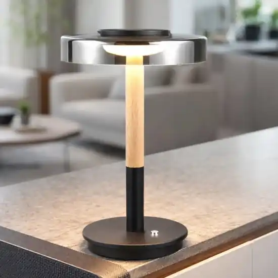 Spedito Oggi Lampada da tavolo design moderna legno vetro fume led dimmerabile