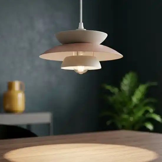 Spedizione Espresso Lampada a sospensione beige in metallo design per isola penisola