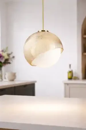 Offerta Lampo Bloom ideal lux lampada a sospensione vetro rigato ottone