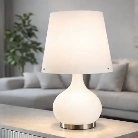 Prezzo Conveniente Lampada da tavolo cono vetro bianco moderna fabas luce ade