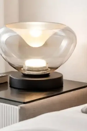 Vendita Finale Lampada abat-jour da comodino moderna vetro cognac fabas brena