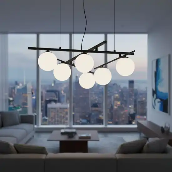 Ideal lux atlas sp6 lampadario nero sfere vetro bianco opalino Non Perdere