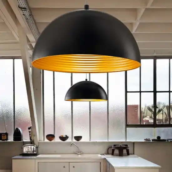 Economico Lampadario cupola nera interno oro per cucina fabas luce dingle