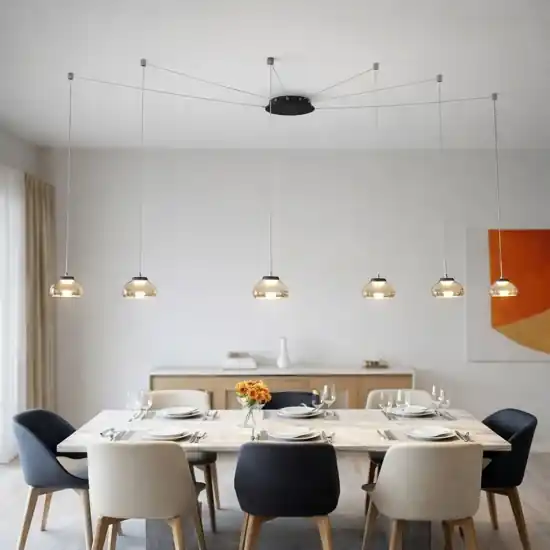 Lampadario con sospensioni decentrate vetri ambra fabas arabella Novità