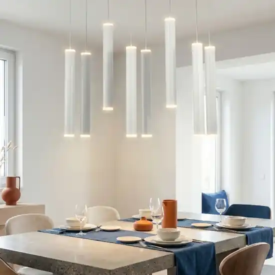 Lampadario cilindri pendenti bianchi per tavolo soggiorno fabas prado Ultime Pezzi