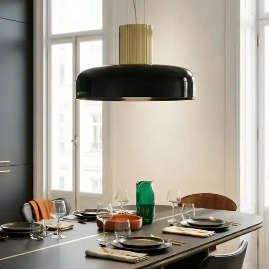 Promo Stagionale Lampadario oro per cucina cupola vetro nero fabas luce lunar