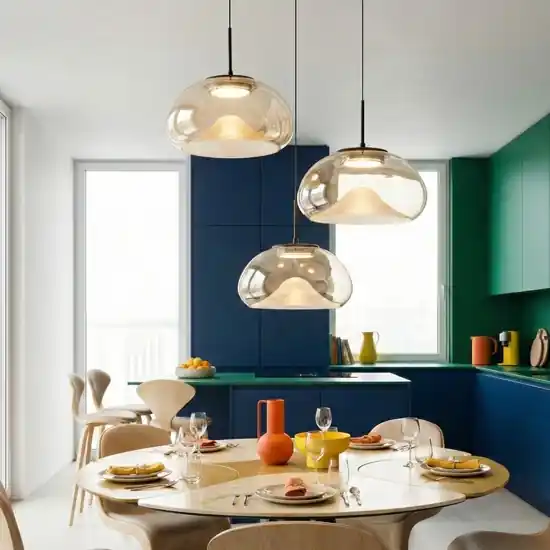 Lampadario moderno 3 vetri pendenti cognac fabas luce brena Occasione Imperdibile