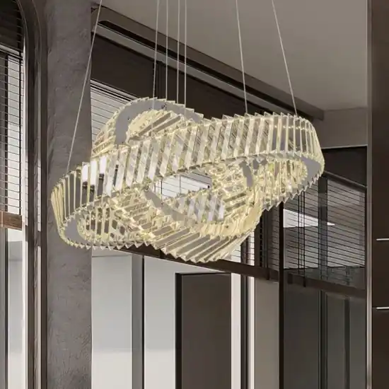 Lampadario doppio anello di cristalli trasparenti per soggiorno Offerta Del Giorno