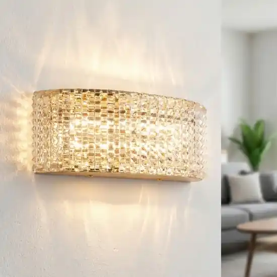 Super Prezzo Applique da parete curvo oro effetto cristallo per soggiorno