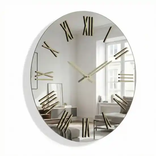 Orologio da parete rotondo effetto spechio numeri oro Prezzo Ridotto