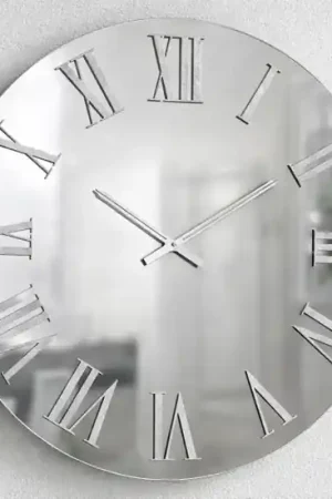 Acquista Ora Orologio rotondo moderno specchio chiaro numeri romani argento