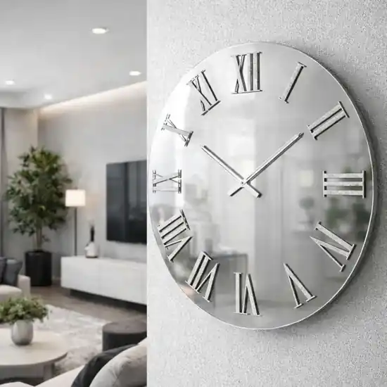 A Buon Prezzo Orologio moderno per parete rotondo 80cm effetto specchio chiaro