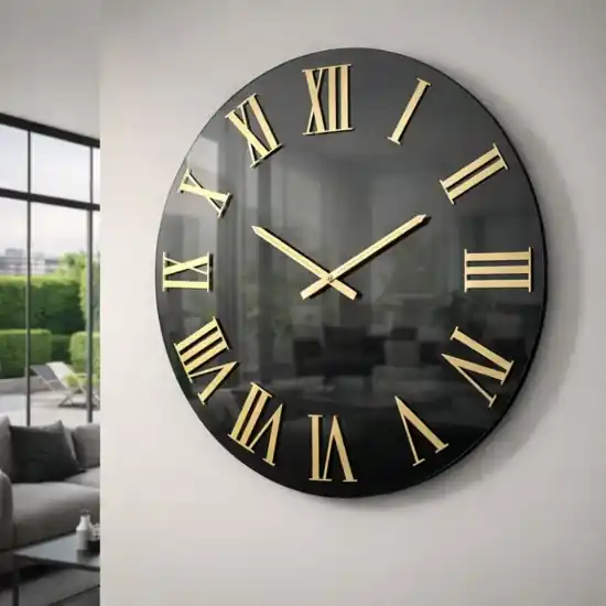 Orologio moderno a parete 80cm effetto specchio fume‘ dettagli oro Saldi