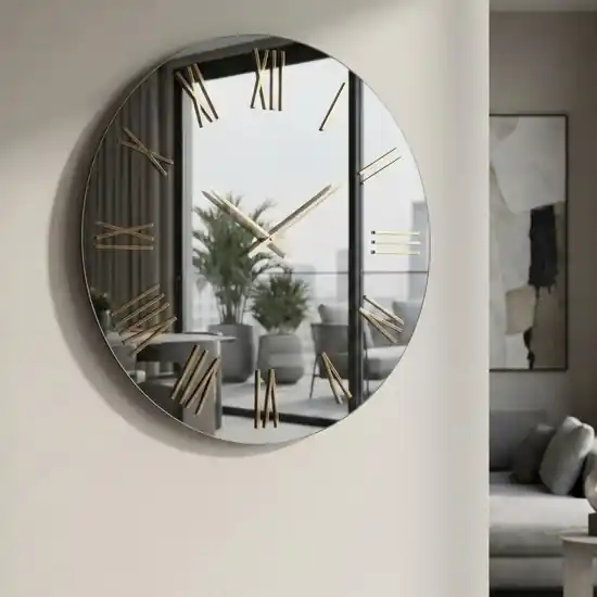 Scelto Dai Clienti Orologio moderno per parete effetto specchio fume‘ dettagli oro