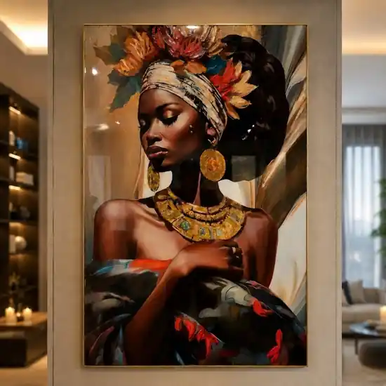 Super Prezzo Quadro verticale donna intensa 60x90 in resina decorata cornice oro