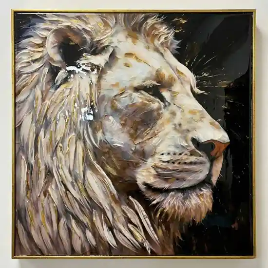 Prezzo Scontato Quadro leone in resina decorata 90x90 cornice oro per soggiorno