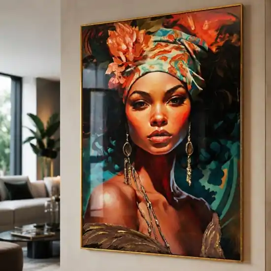 Vendita Finale Quadro verticale la regina 80x120 in resina decorata cornice oro