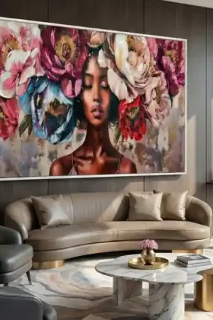 A Buon Prezzo Quadro moderno donna floreale 150x75 decoro resina cornice bianca