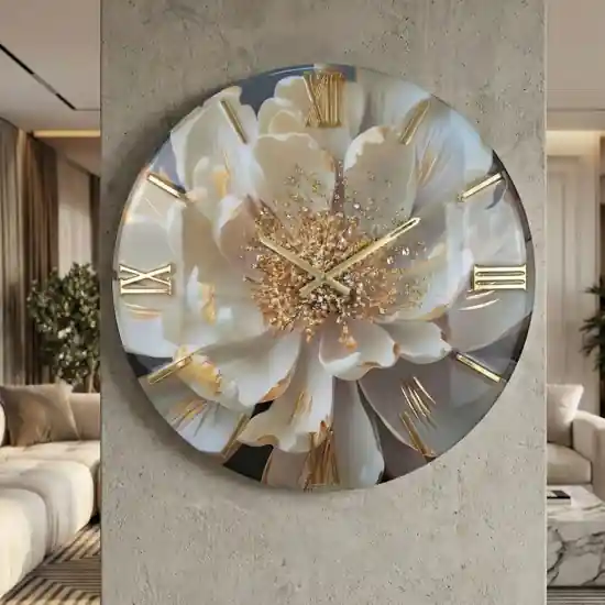 Orologio da parete 80cm fiore peonia resina decoro oro cristalli Ultimissimo Modello