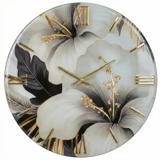 Orologio da parete 40cm floreale tondo resina decoro oro Prezzo Scontato