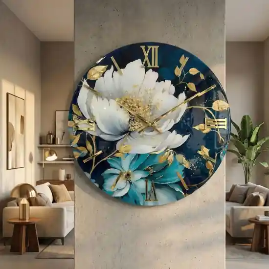 Direttamente Dal Produttore Orologio da parete 80cm floreale in resina lucida rotondo oro cristalli