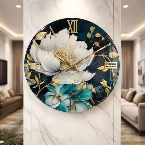 Grande orologio da parete 100cm floreale tondo resina oro cristalli Affare