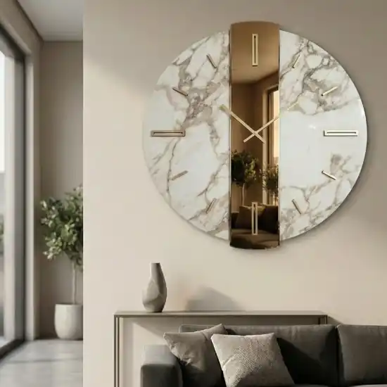 Orologio da parete design 60cm rotondo kerlite specchio bronzo Di Tendenza