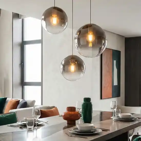Economico Lampadario struttura oro 3 sfere di vetro bronzo per soggiorno