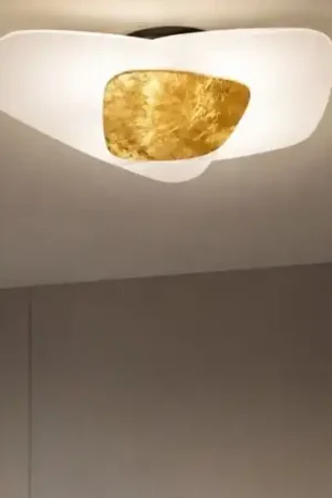 A Buon Prezzo Plafoniera per camera da letto 54cm vetri bianchi foglia oro strategy top light