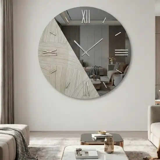 Orologio design da parete 80cm rotondo specchio fume carta da parati Offerta Limitata
