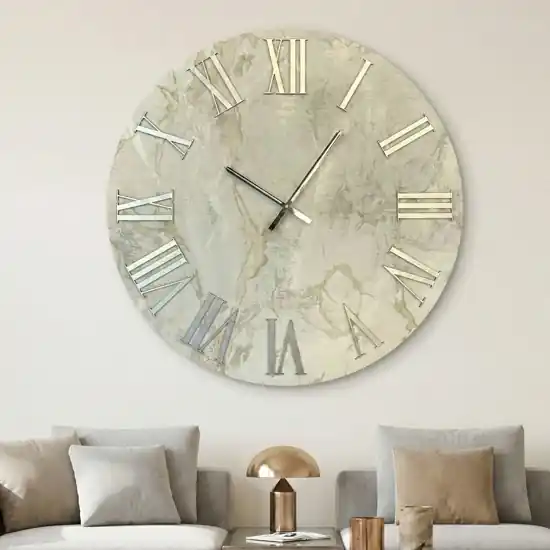 Orologio da parete 80cm per soggiorno carta da parati argento numeri romani Ultima Occasione