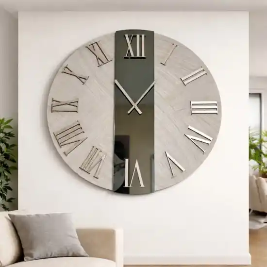 Orologio da parete 60cm rotondo carta da parati argento specchio fume Spedizione Espresso