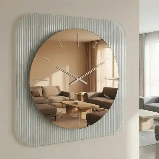 Promozione Orologio da parete in vetro 50cm specchjio bronzo design moderno