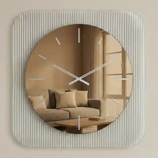 Offerta Lampo Orologio da parete design 75cm in vetro e specchio bronzo