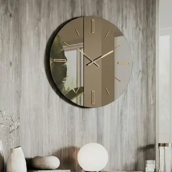 Prezzo Basso Orologio da parete 80cm tondo in vetro specchio bronzo