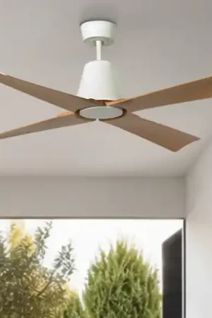 Ventilatore da soffitto esterno ip44 bianco e legno acero smart app Economico