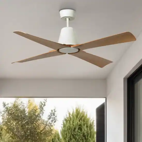 Ventilatore da soffitto esterno ip44 bianco e legno acero smart app Economico