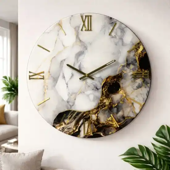 Orologio da parete 40cm resina effetto marmo grigio oro nero Esclusivo