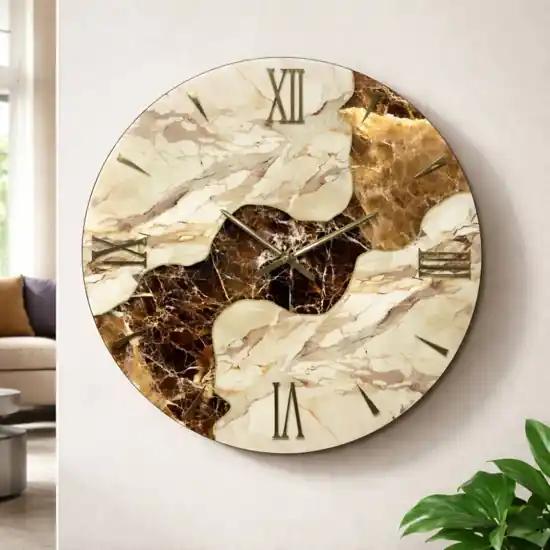 Prezzo Di Fabbrica Orologio da parete 60cm rotondo resina marrone oro effetto marmo