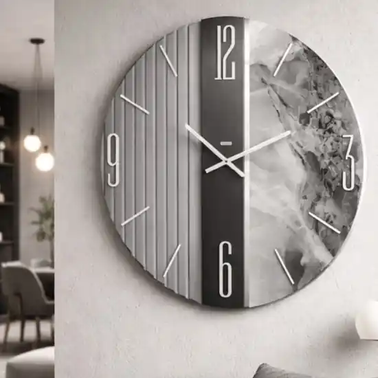 Super Prezzo Orologio da parete design 80cm tondo resina effetto marmo grigio