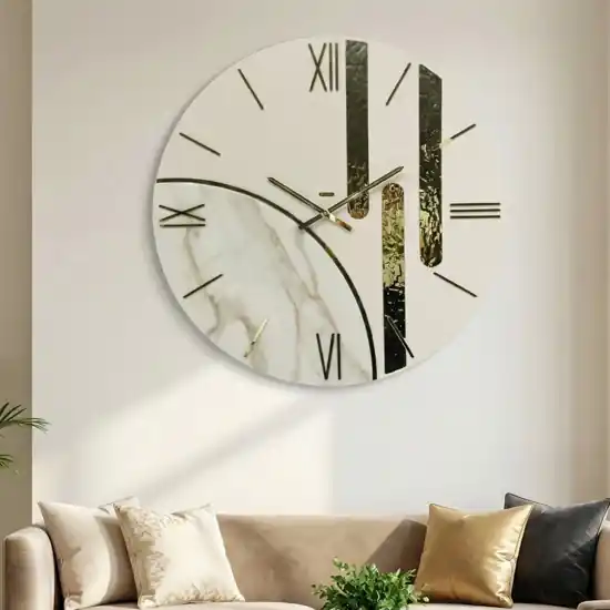 Super Prezzo Orologio da parete 80cm tondo resina effetto marmo oro