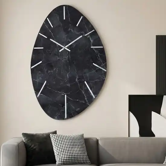 Reso Gratuito Grande orologio design in resina marmo nero 72x110 per soggiorno