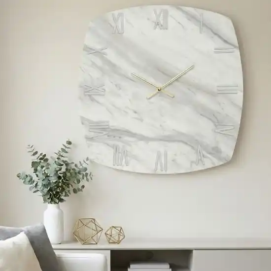 Esclusivo Grande orologio da parete 90cm resina bianco grigio effetto marmo