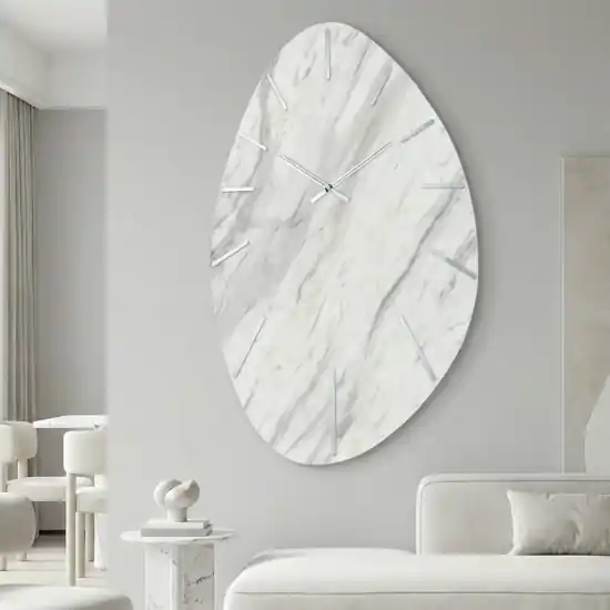 Orologio da parete design 72x110 resina effetto marmo bianco grigio Pagamento Sicuro