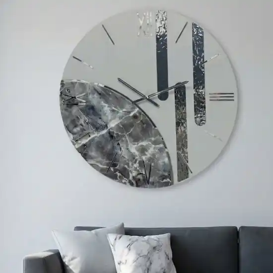 Ultime Pezzi Grande orologio tondo da parete 80cm resina effetto marmo argento