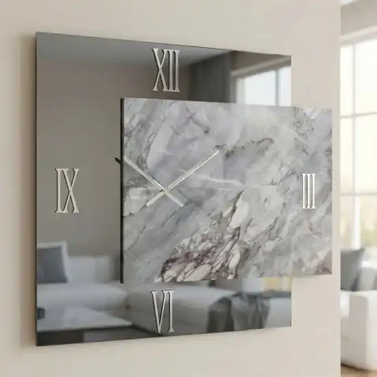 Ultima Occasione Orologio da parete 73x60 specchio fume resina effetto marmo grigio